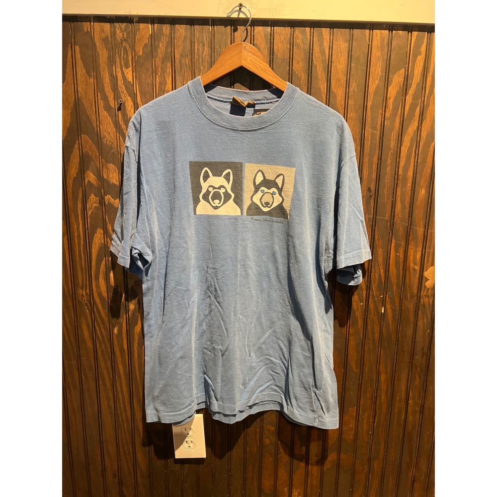 Marc Tetro Canada Vintage Husky Dog Graphic T-Shirt Light Blue XL